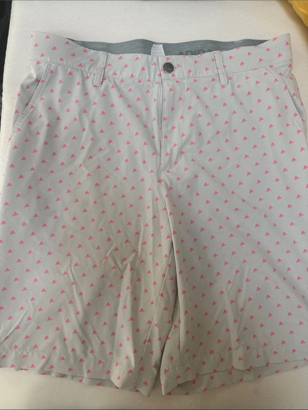 adidas Light Gray Shorts with Pink Triangle Print